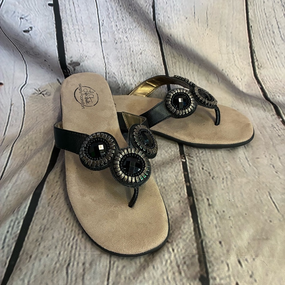 Life Stride Estella Women’s Black Medallion Flip Flops Comfort Sandals Sz 8.5W